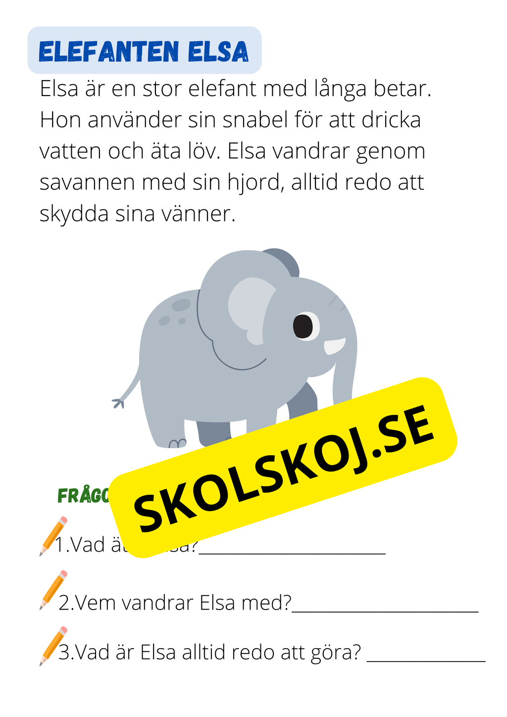 Djursagor: Korta och enkla berättelser - Läsförståelse - Åk 1 - 3