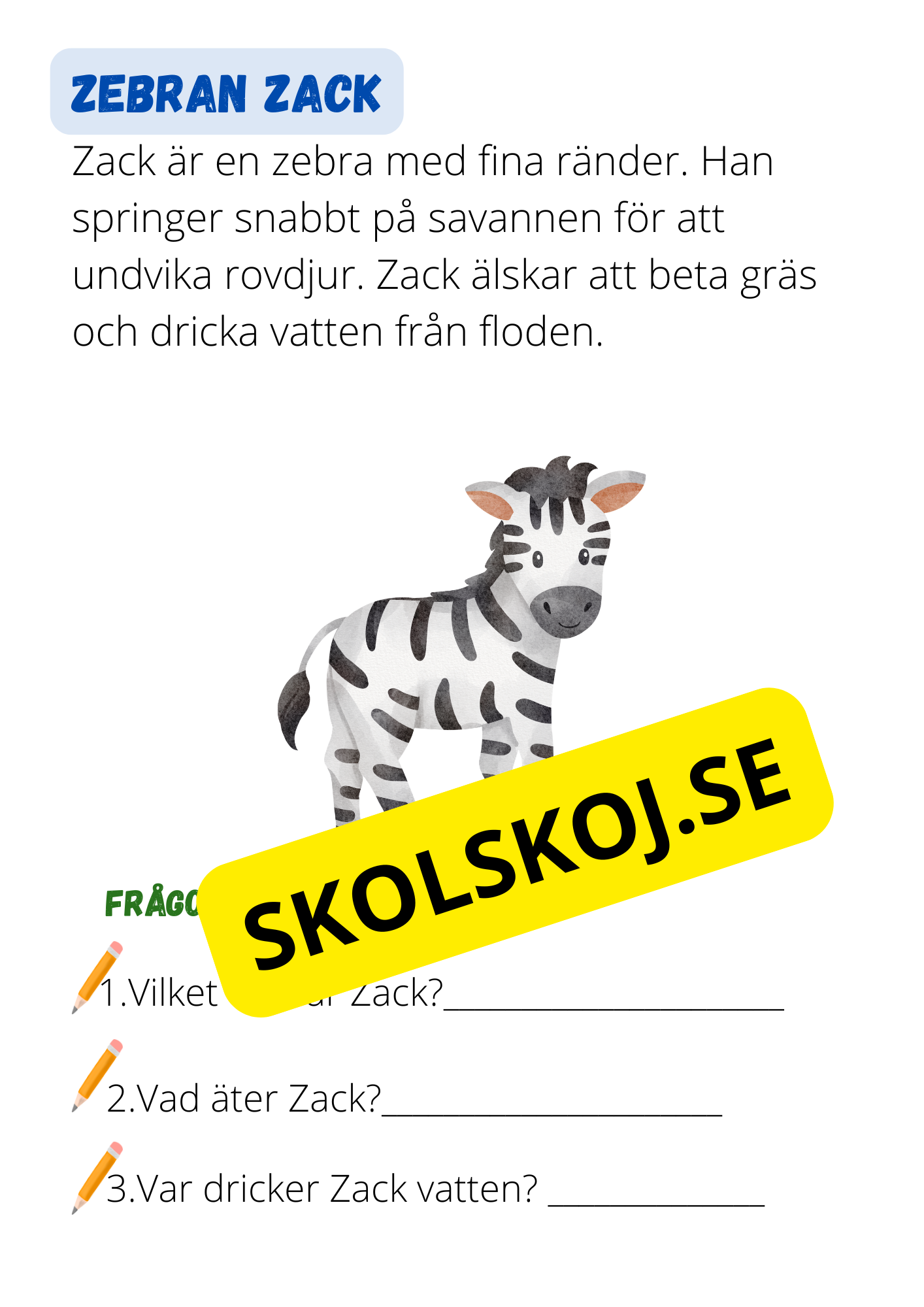 Djursagor: Korta och enkla berättelser - Läsförståelse - Åk 1 - 3