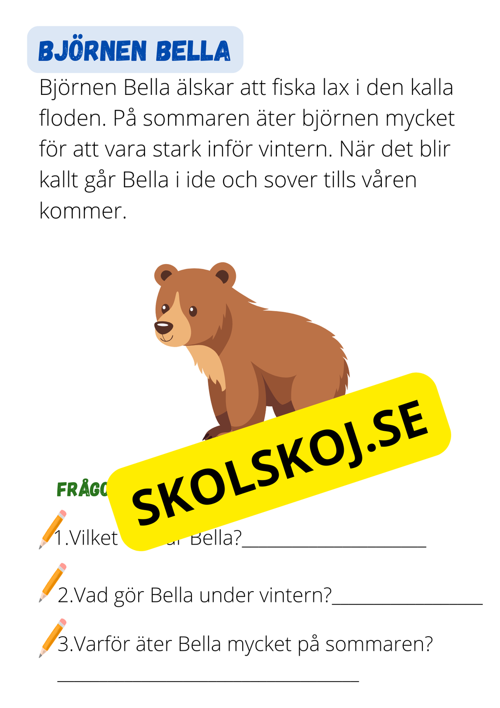 Djursagor: Korta och enkla berättelser - Läsförståelse - Åk 1 - 3