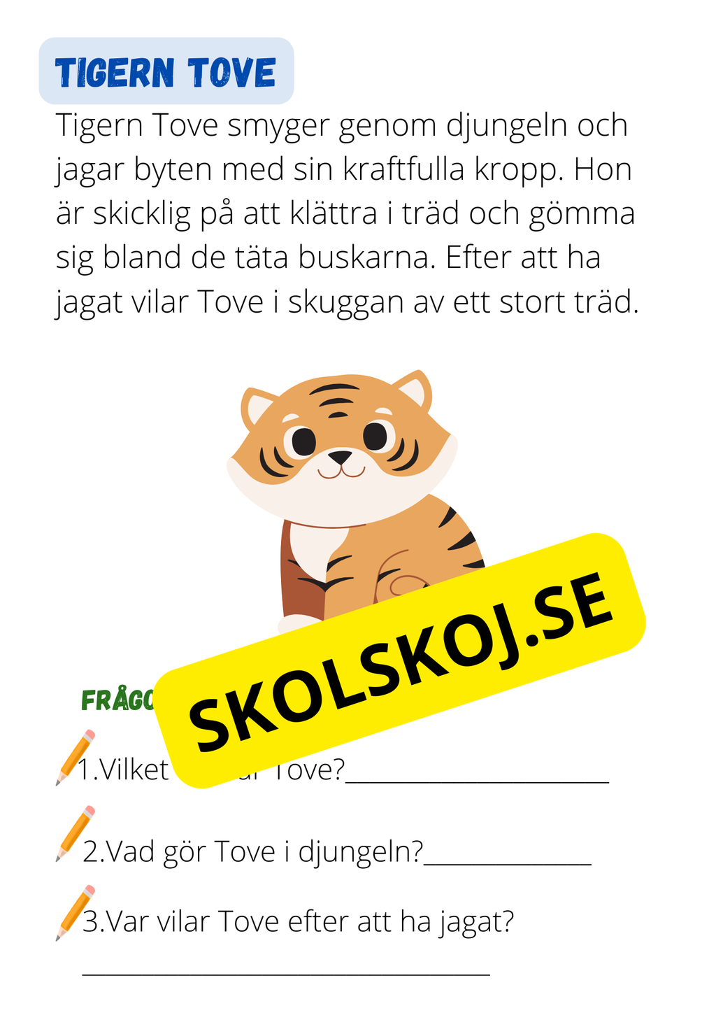 Djursagor: Korta och enkla berättelser - Läsförståelse - Åk 1 - 3