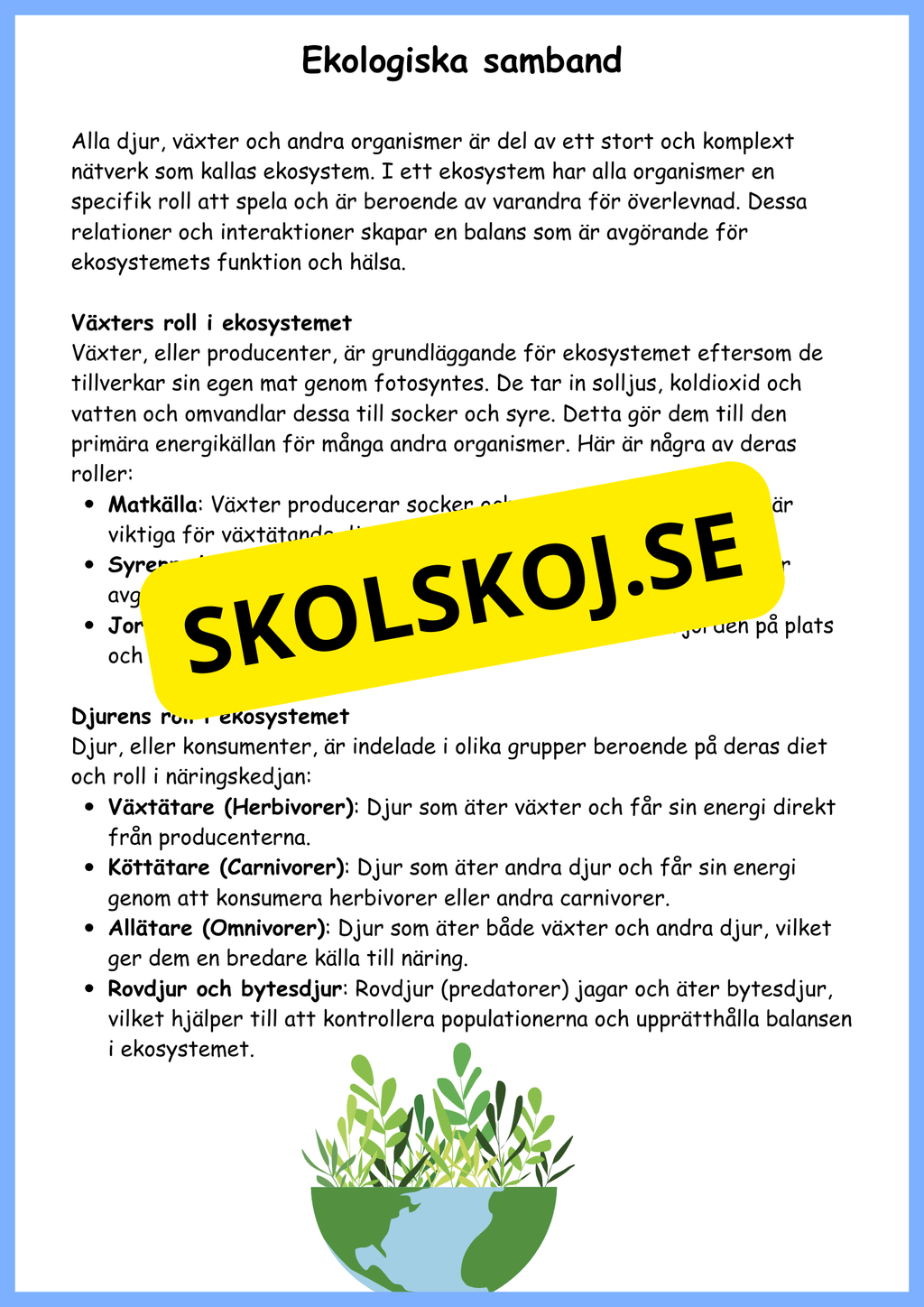 Djurs och växters liv - Årskurs 4 - 6