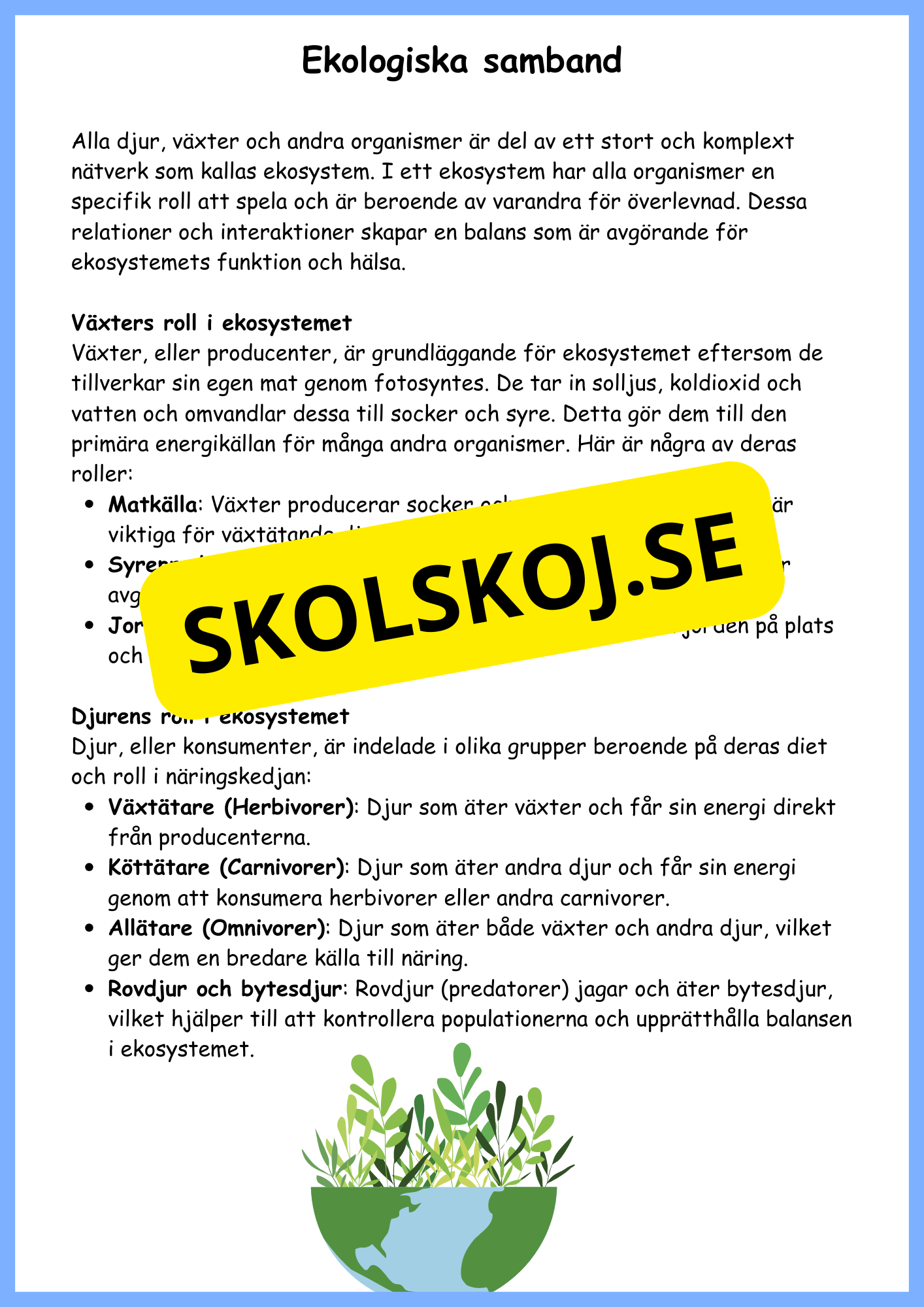 Djurs och växters liv - Årskurs 4 - 6