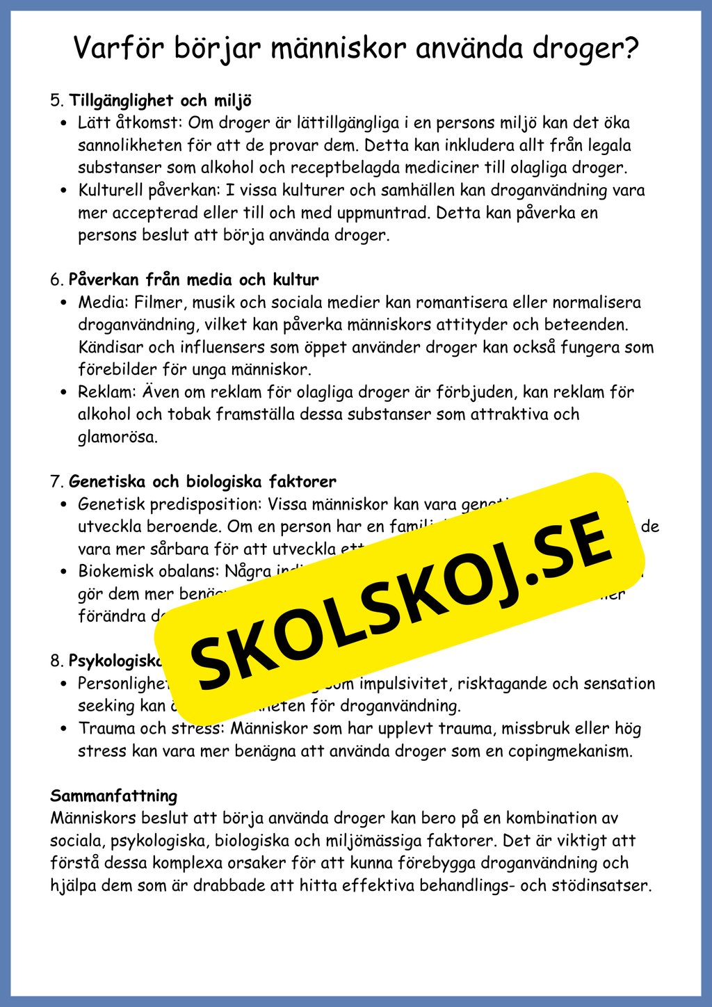 Droger - Biologi årskurs 4 - 6
