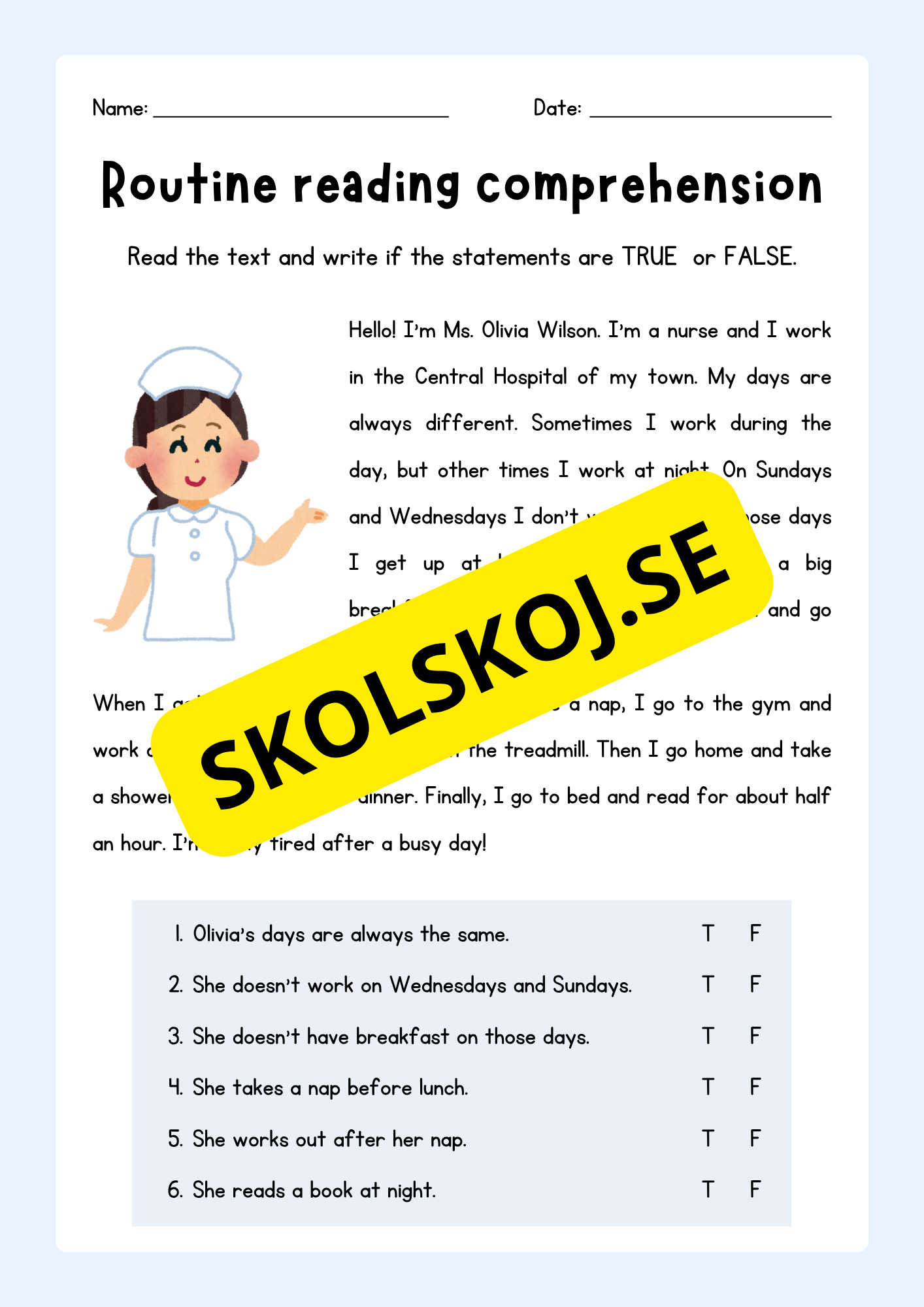 English - Routine reading  comprehension