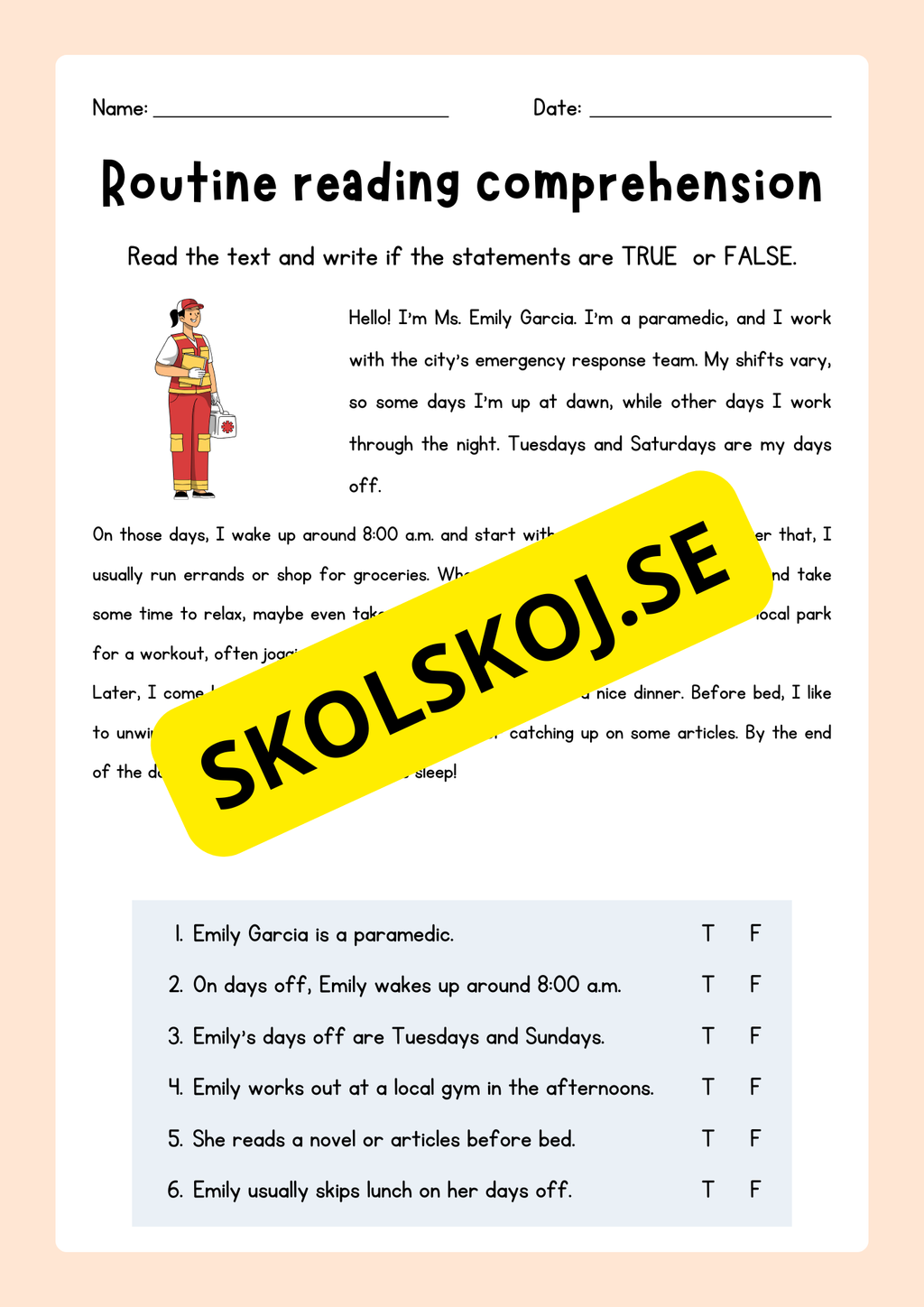 English - Routine reading  comprehension
