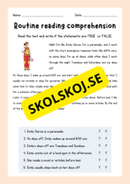 English - Routine reading  comprehension