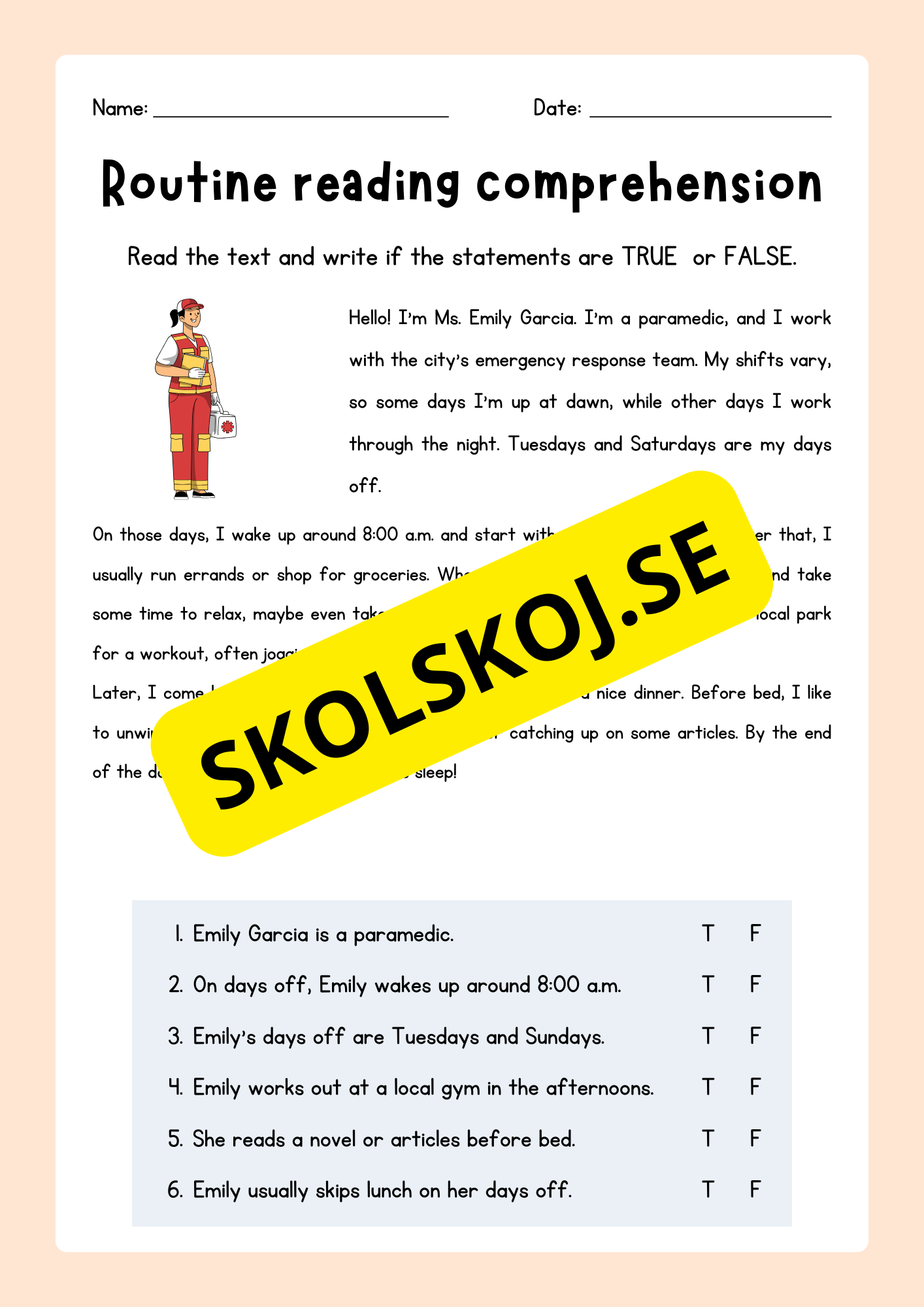 English - Routine reading  comprehension