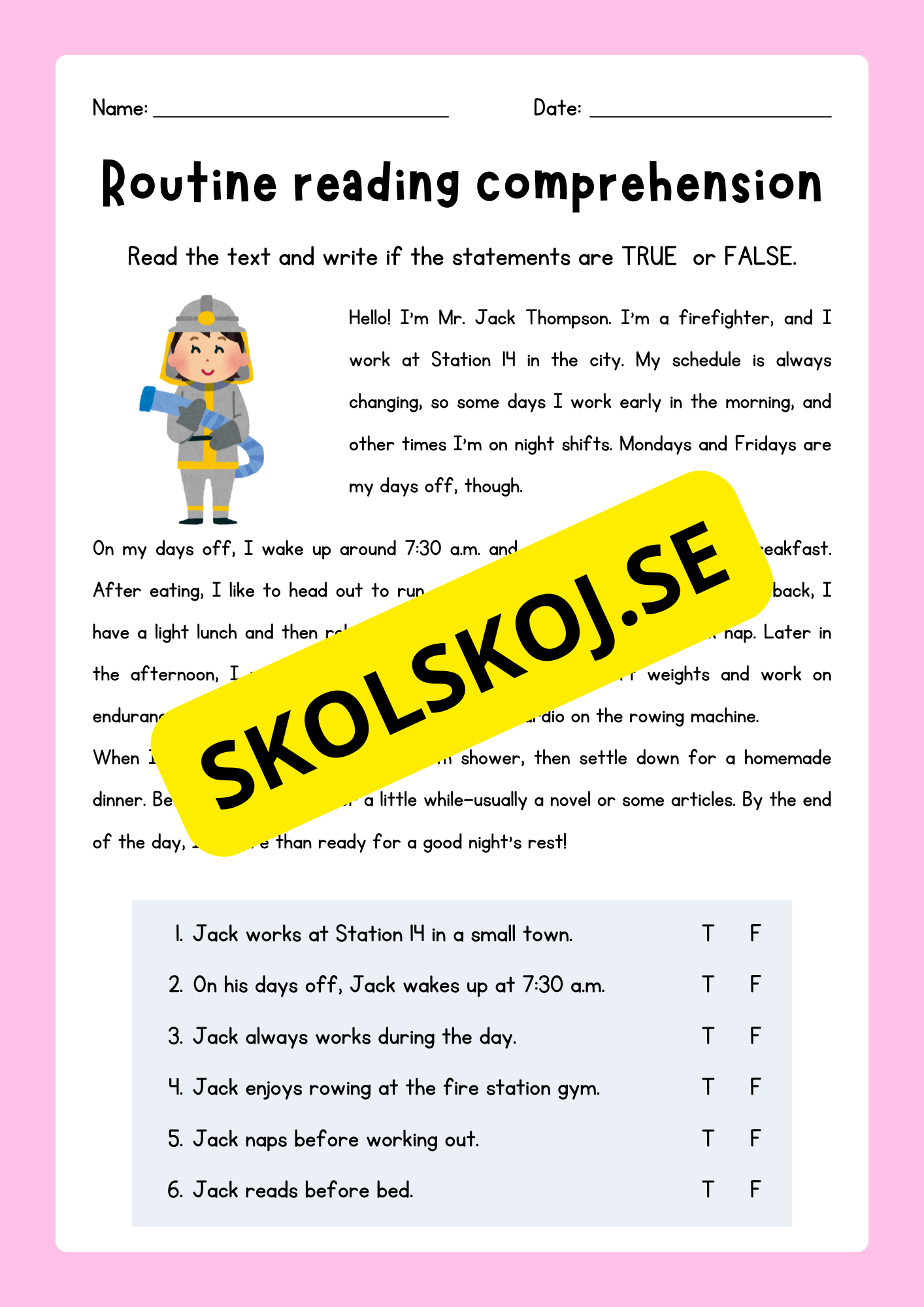 English - Routine reading  comprehension