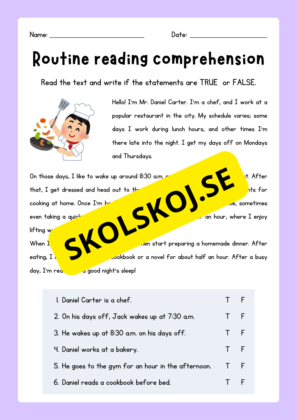 English - Routine reading  comprehension