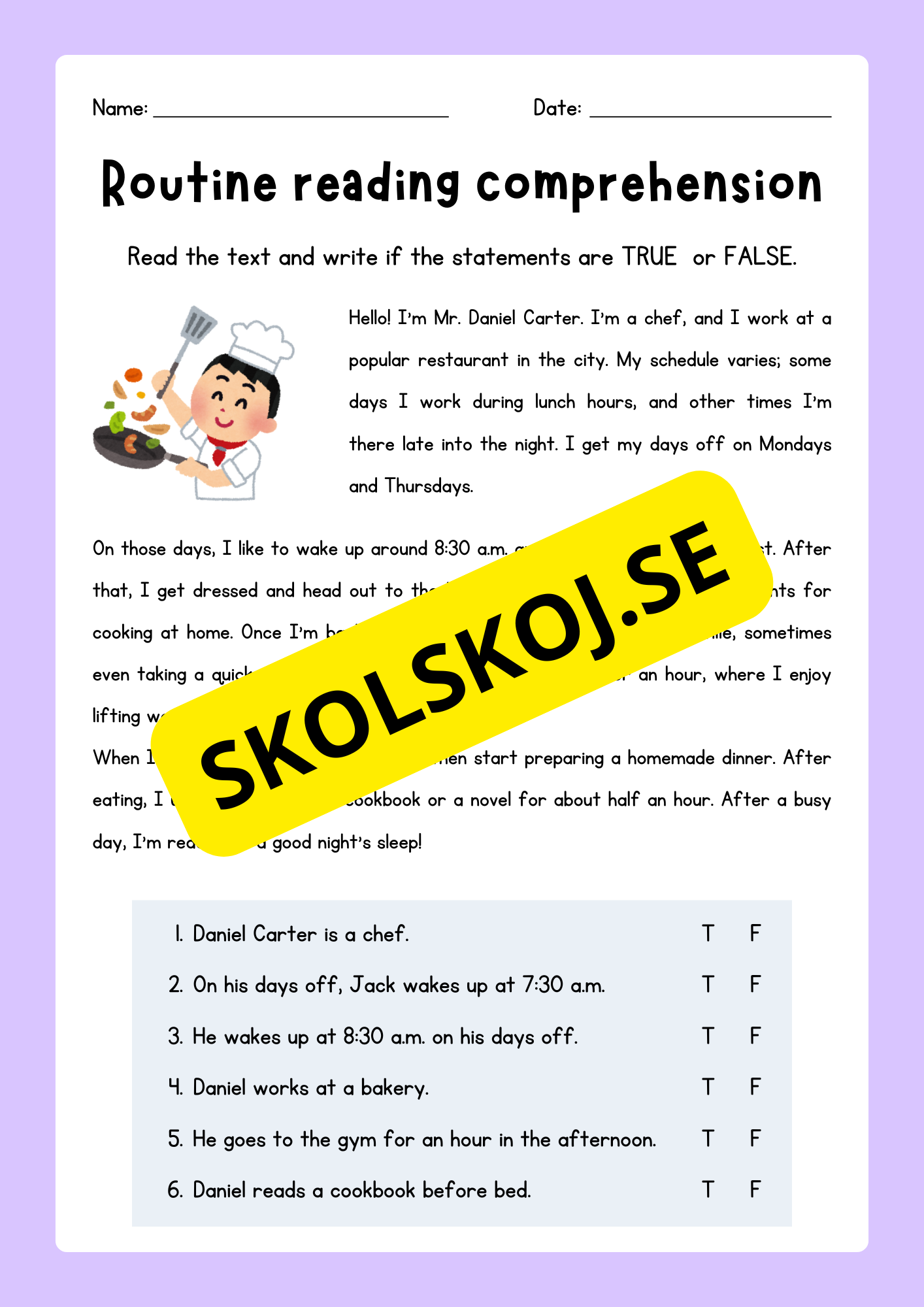 English - Routine reading  comprehension