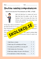 English - Routine reading  comprehension