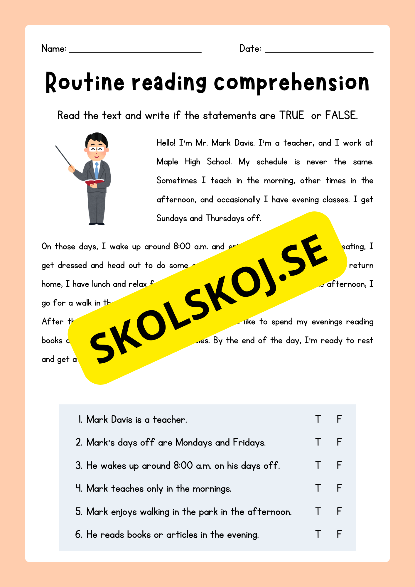 English - Routine reading  comprehension