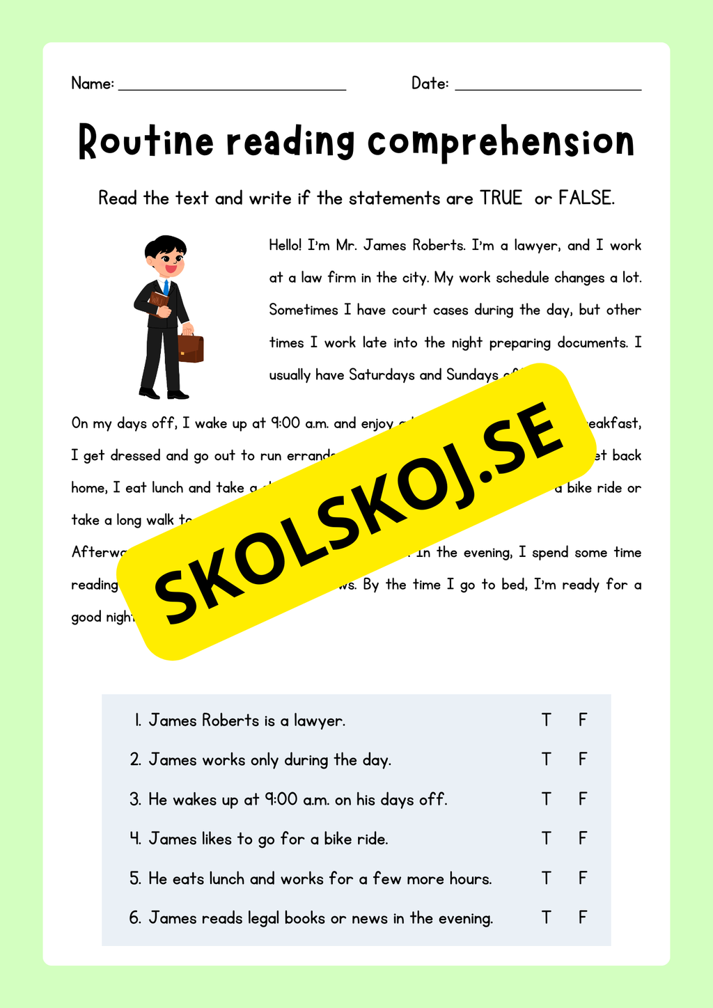 English - Routine reading  comprehension
