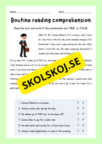 English - Routine reading  comprehension