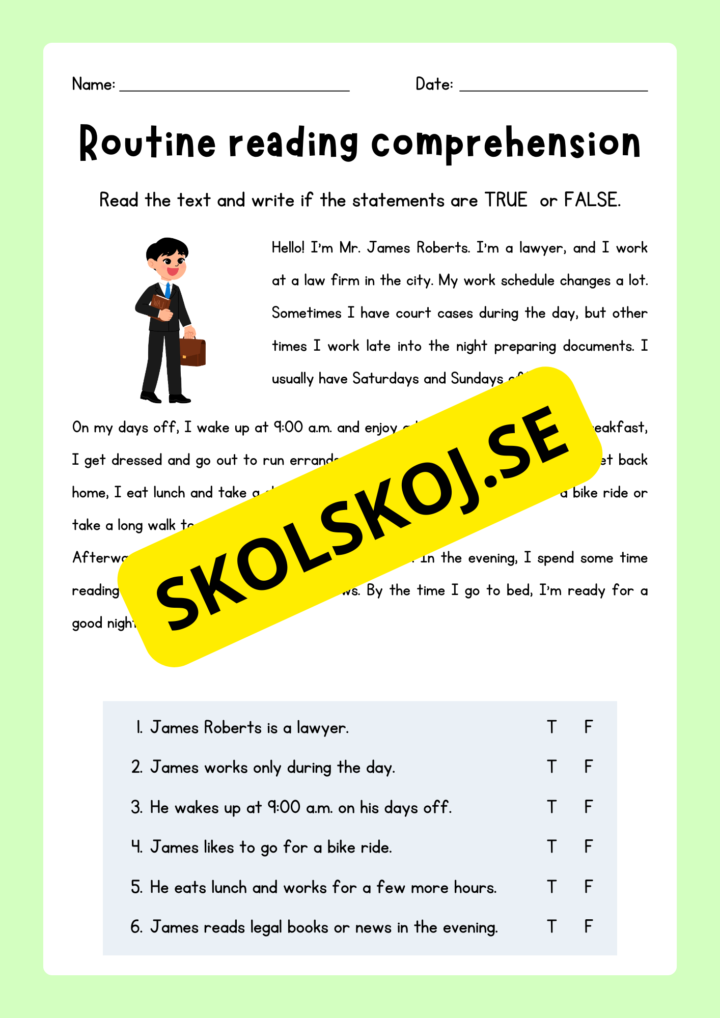 English - Routine reading  comprehension
