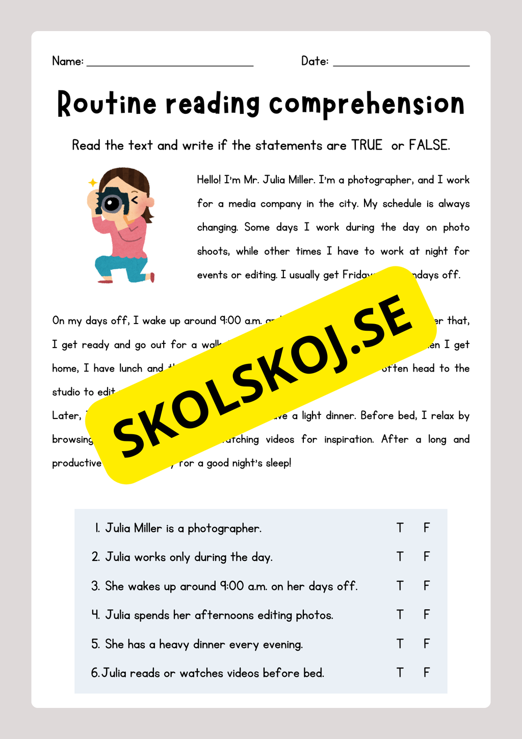 English - Routine reading  comprehension