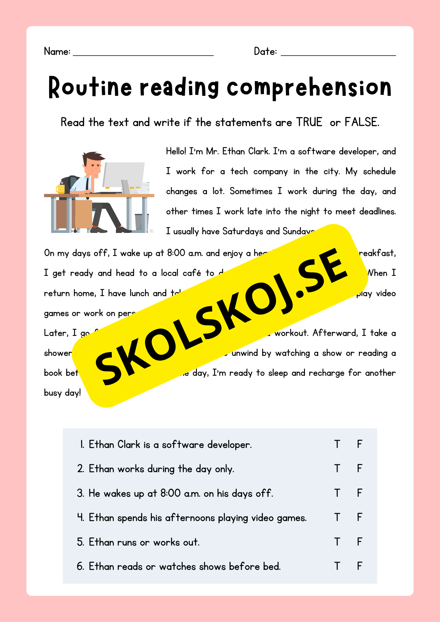 English - Routine reading  comprehension