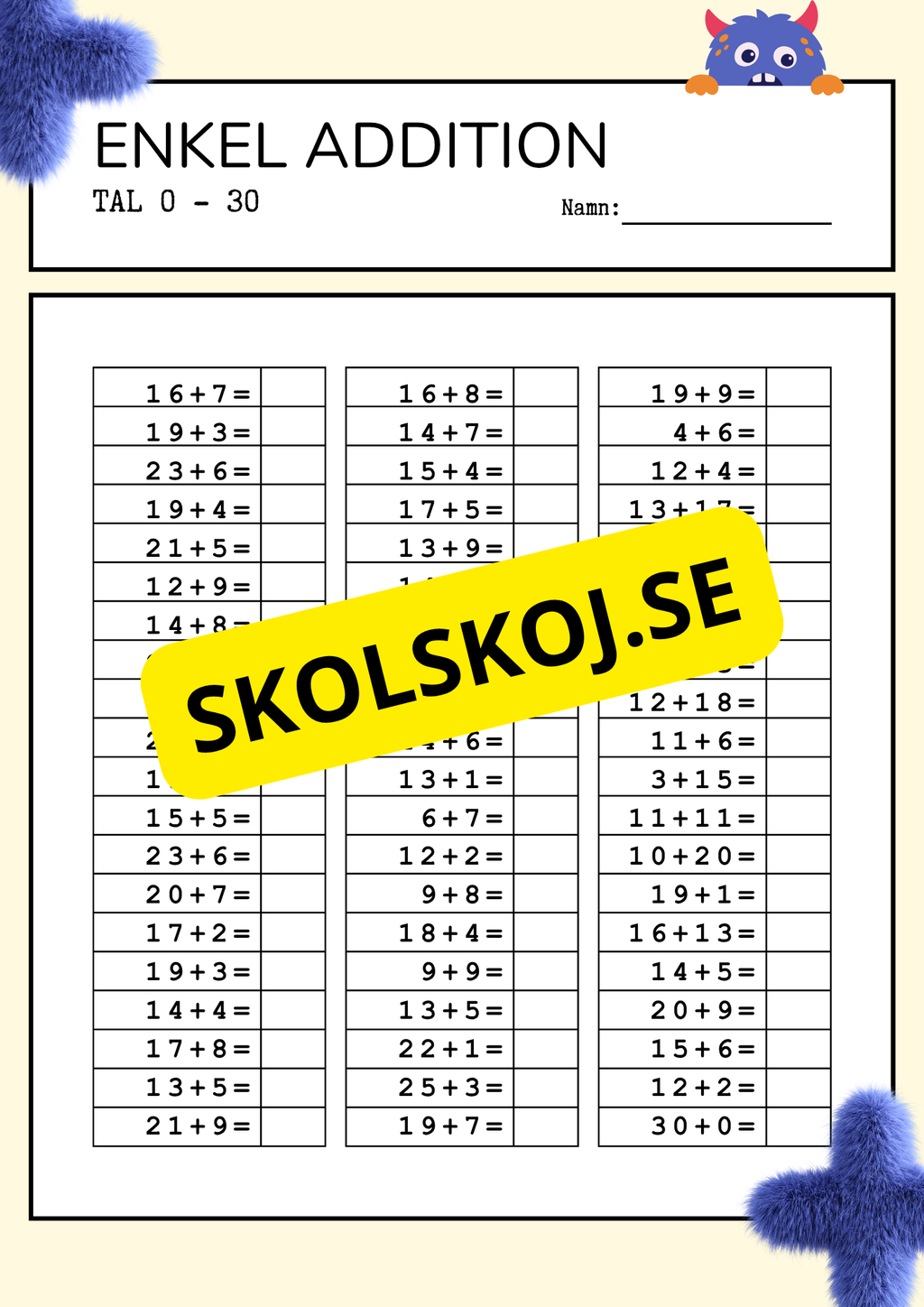 Enkel addition tal 0 - 30