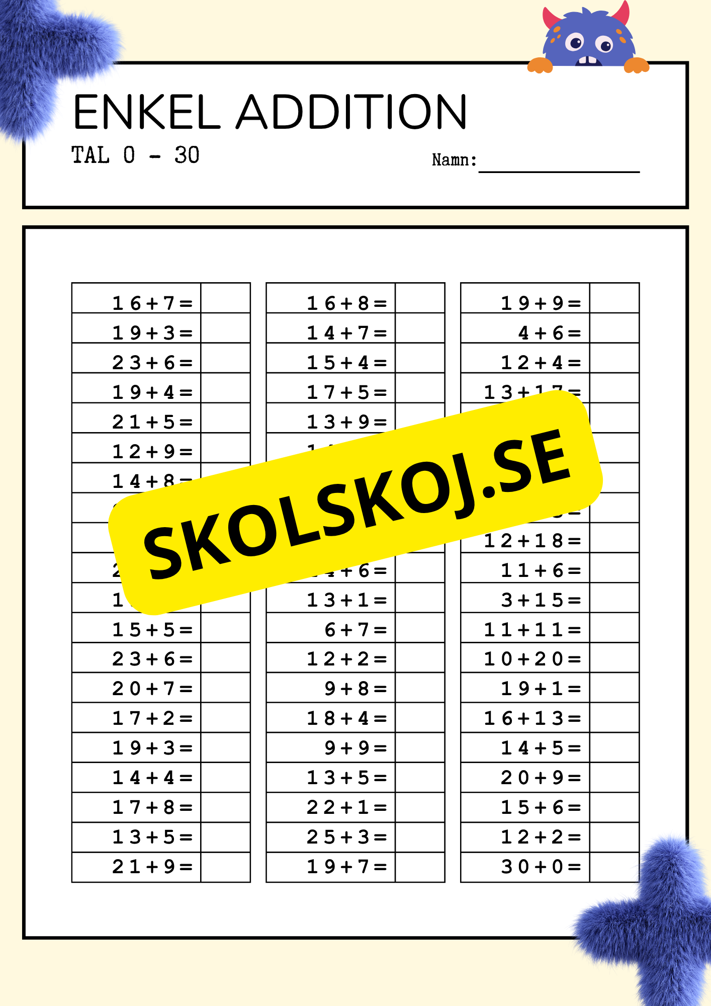 Enkel addition tal 0 - 30