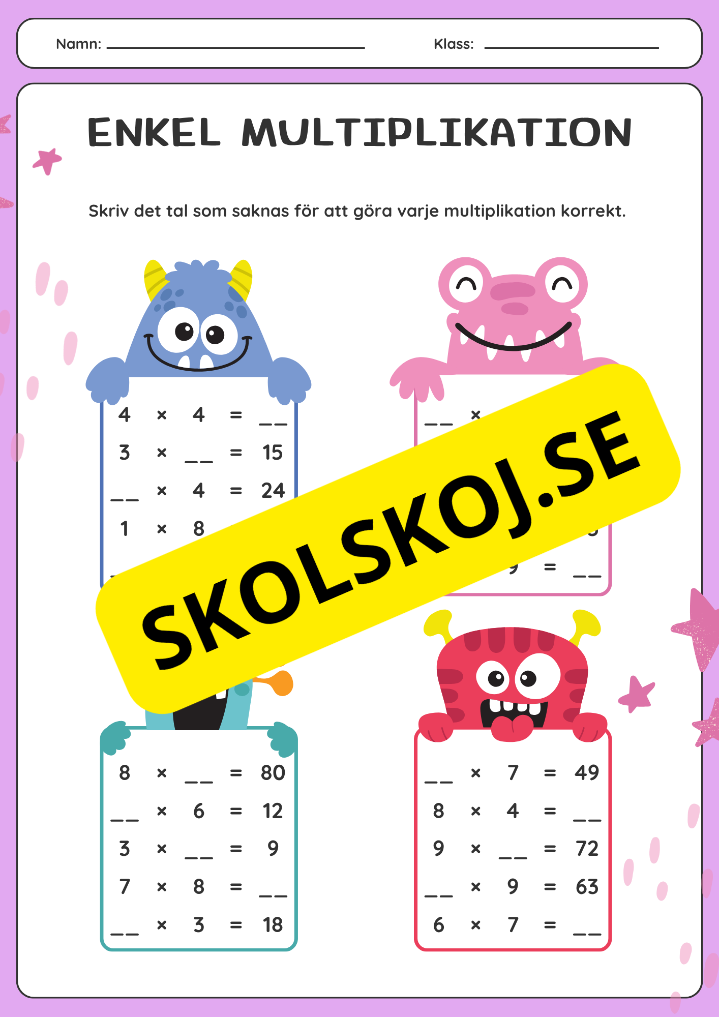 Enkel multiplikation - Blandade uppgifter