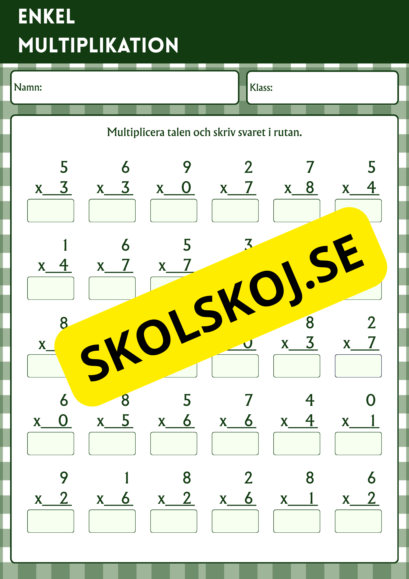 Enkel multiplikation - Blandade uppgifter