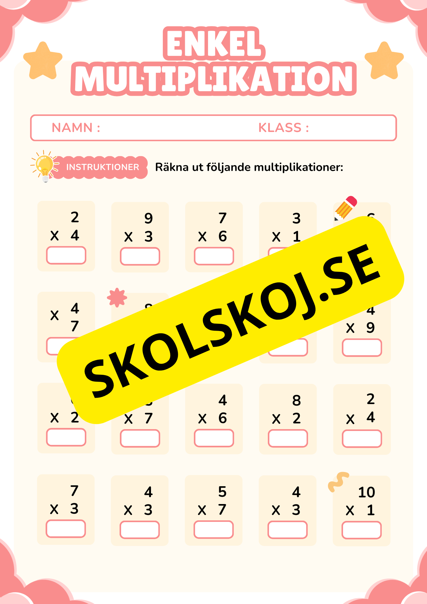 Enkel multiplikation - Blandade uppgifter