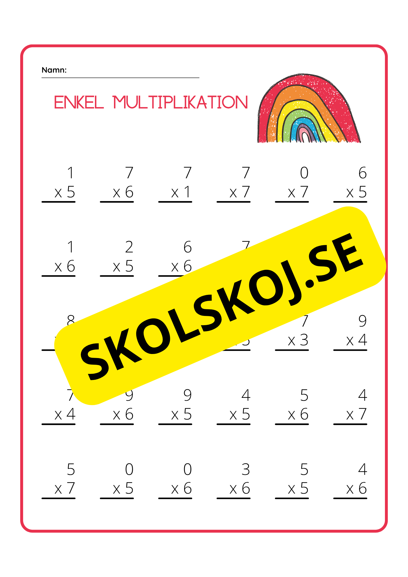Enkel multiplikation - Blandade uppgifter