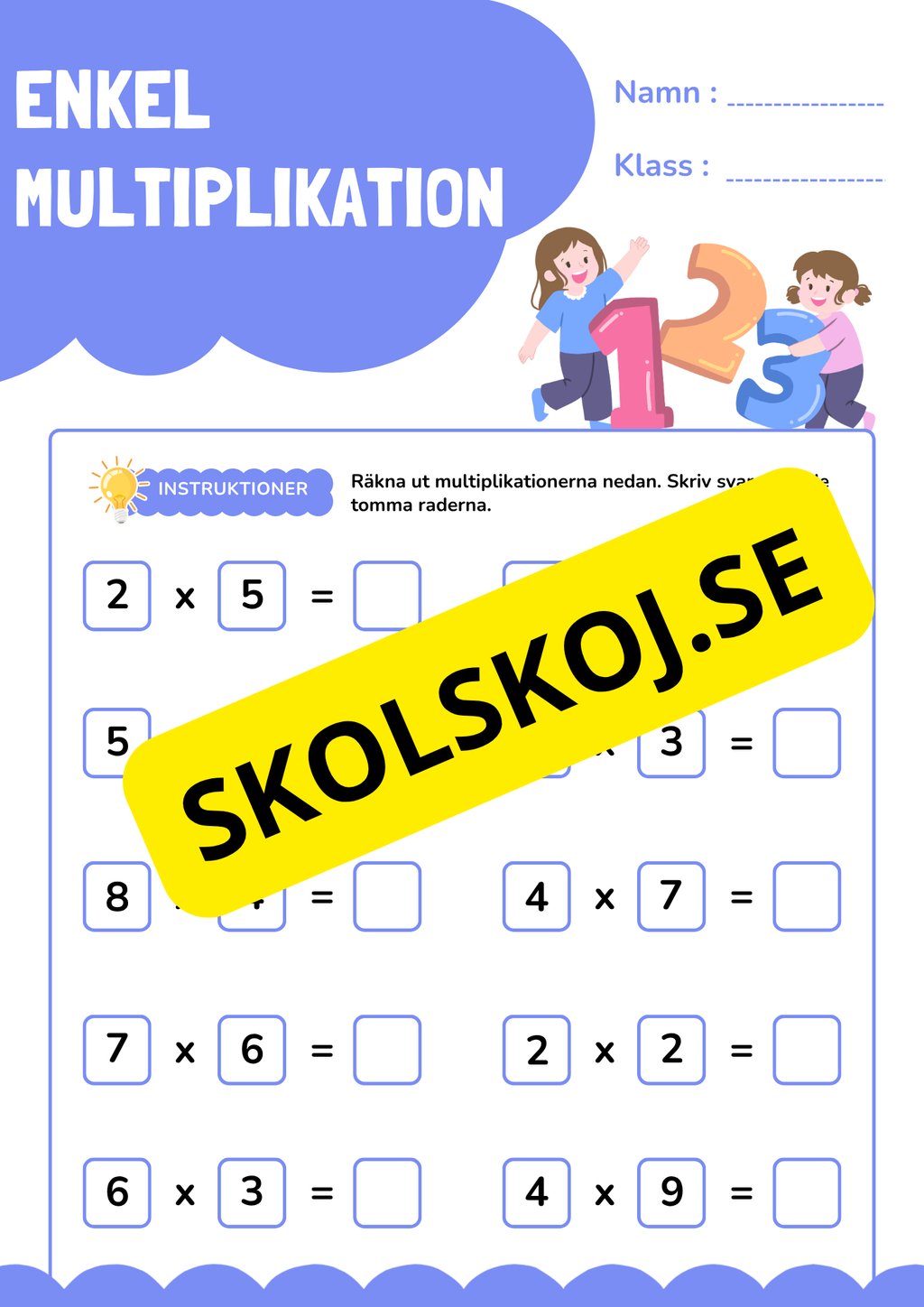 Enkel multiplikation - Blandade uppgifter