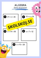 Enkla ekvationer - Algebra