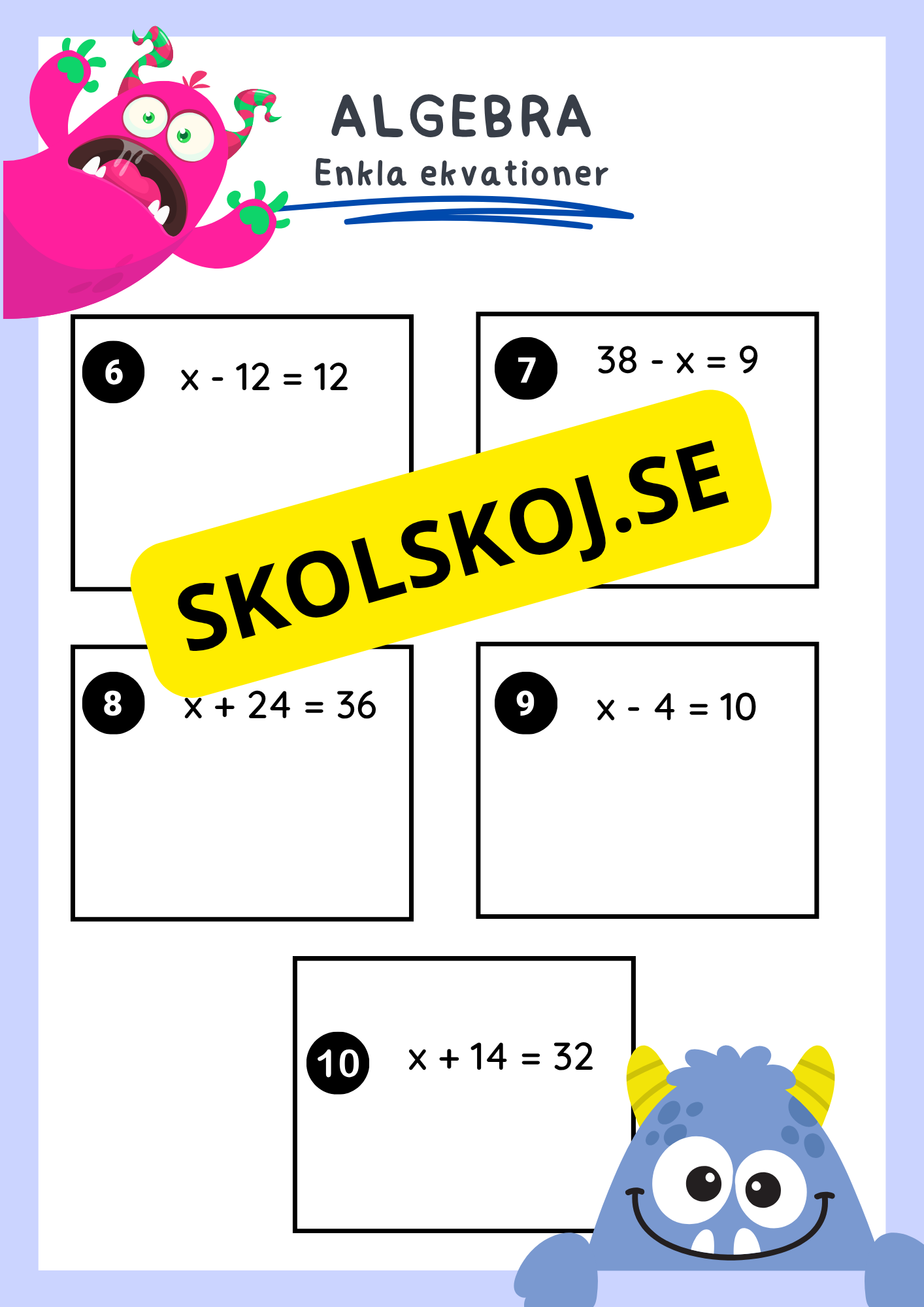 Enkla ekvationer - Algebra