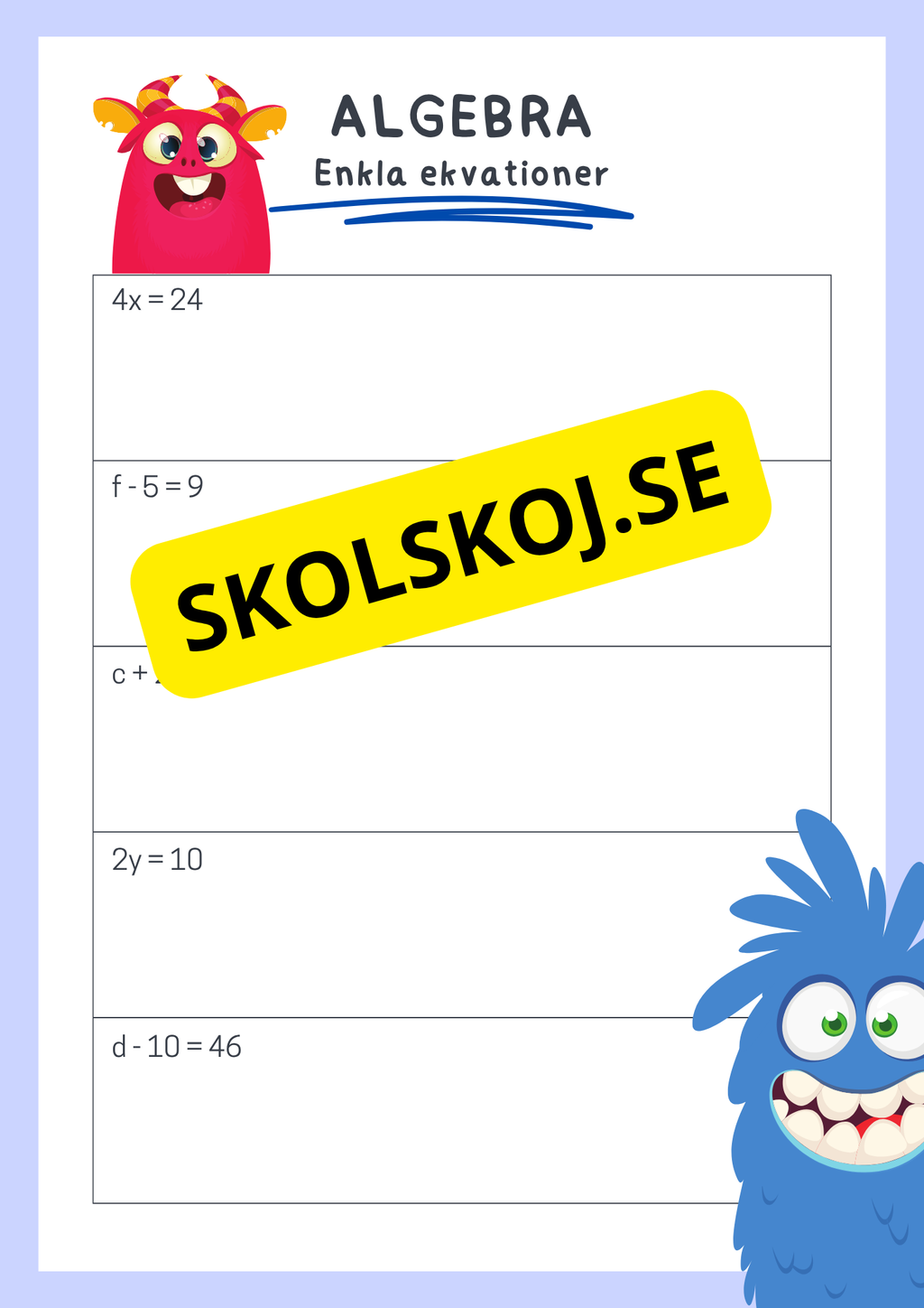 Enkla ekvationer - Algebra