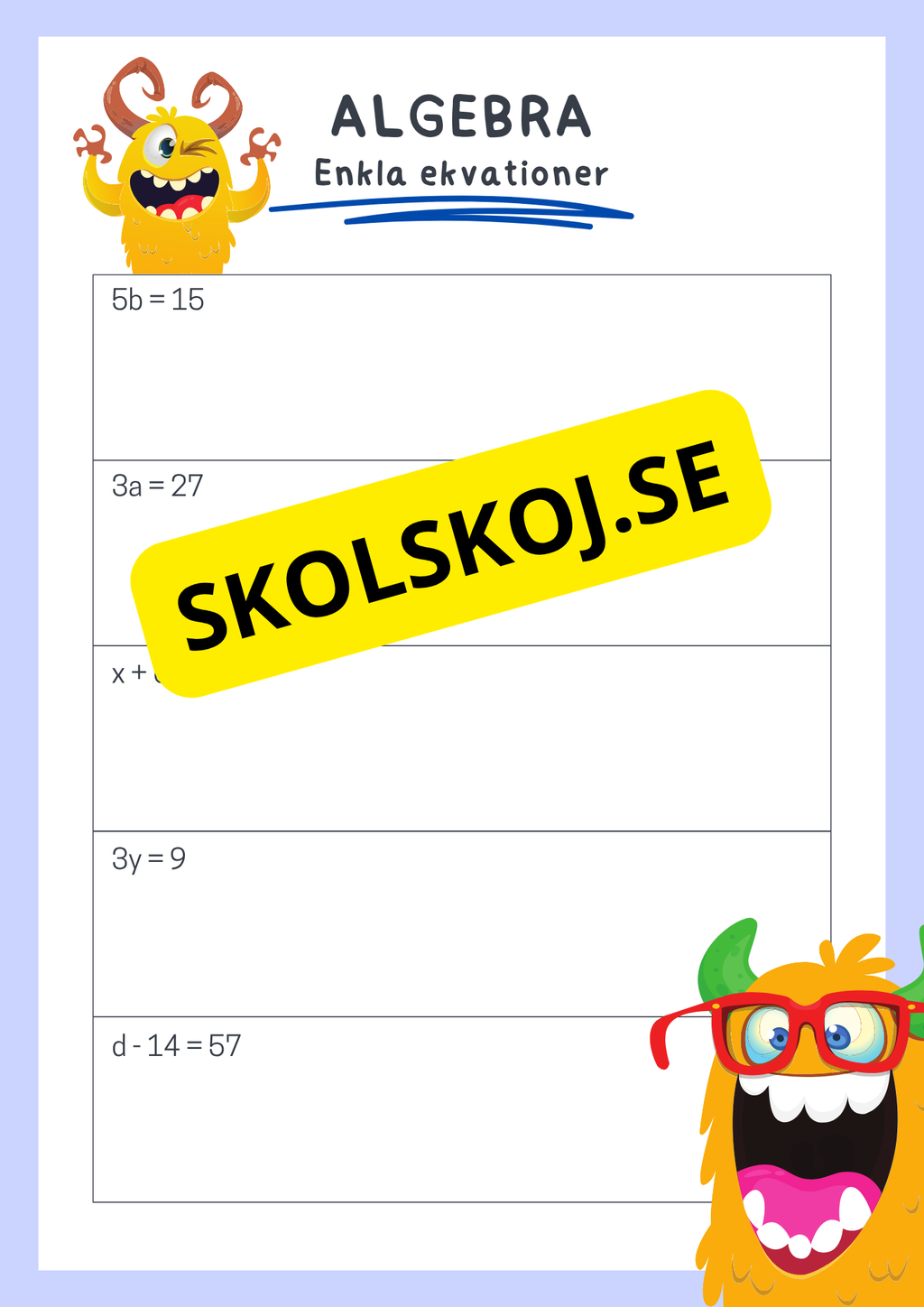 Enkla ekvationer - Algebra