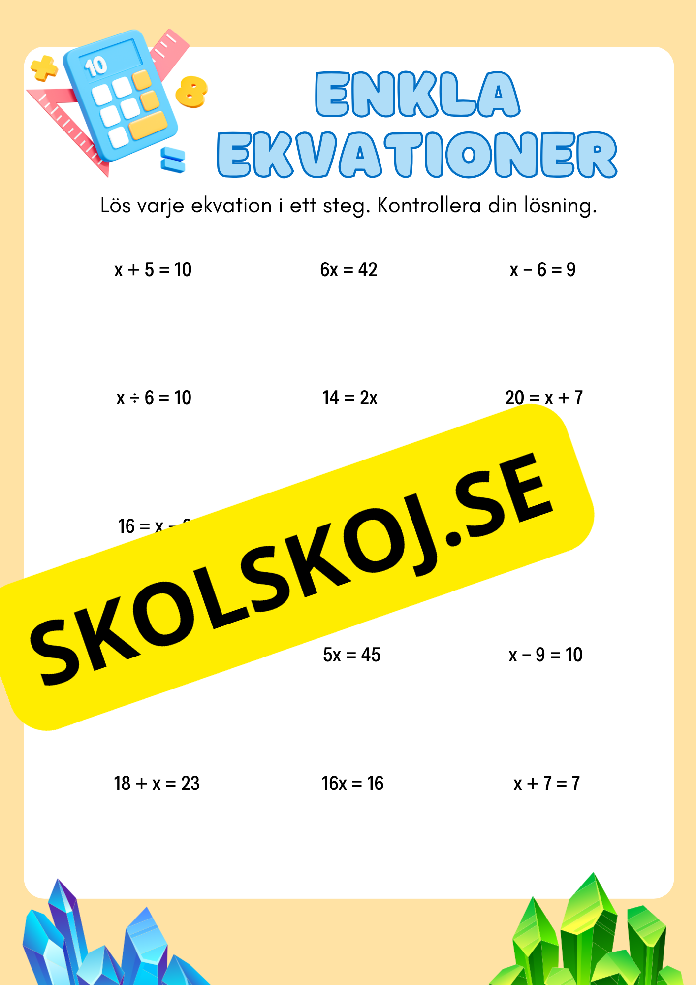 Enkla ekvationer - Årskurs 7 - 9