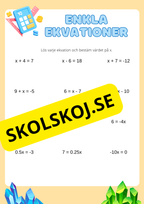 Enkla ekvationer - Årskurs 7 - 9