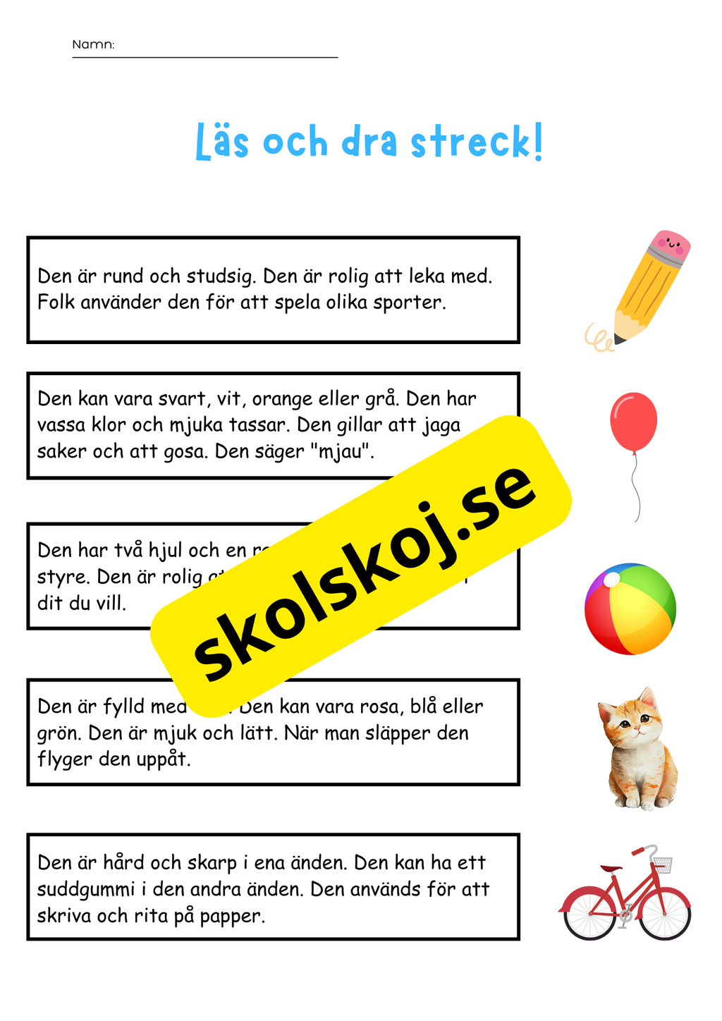 Enkla läs- och skrivuppgifter