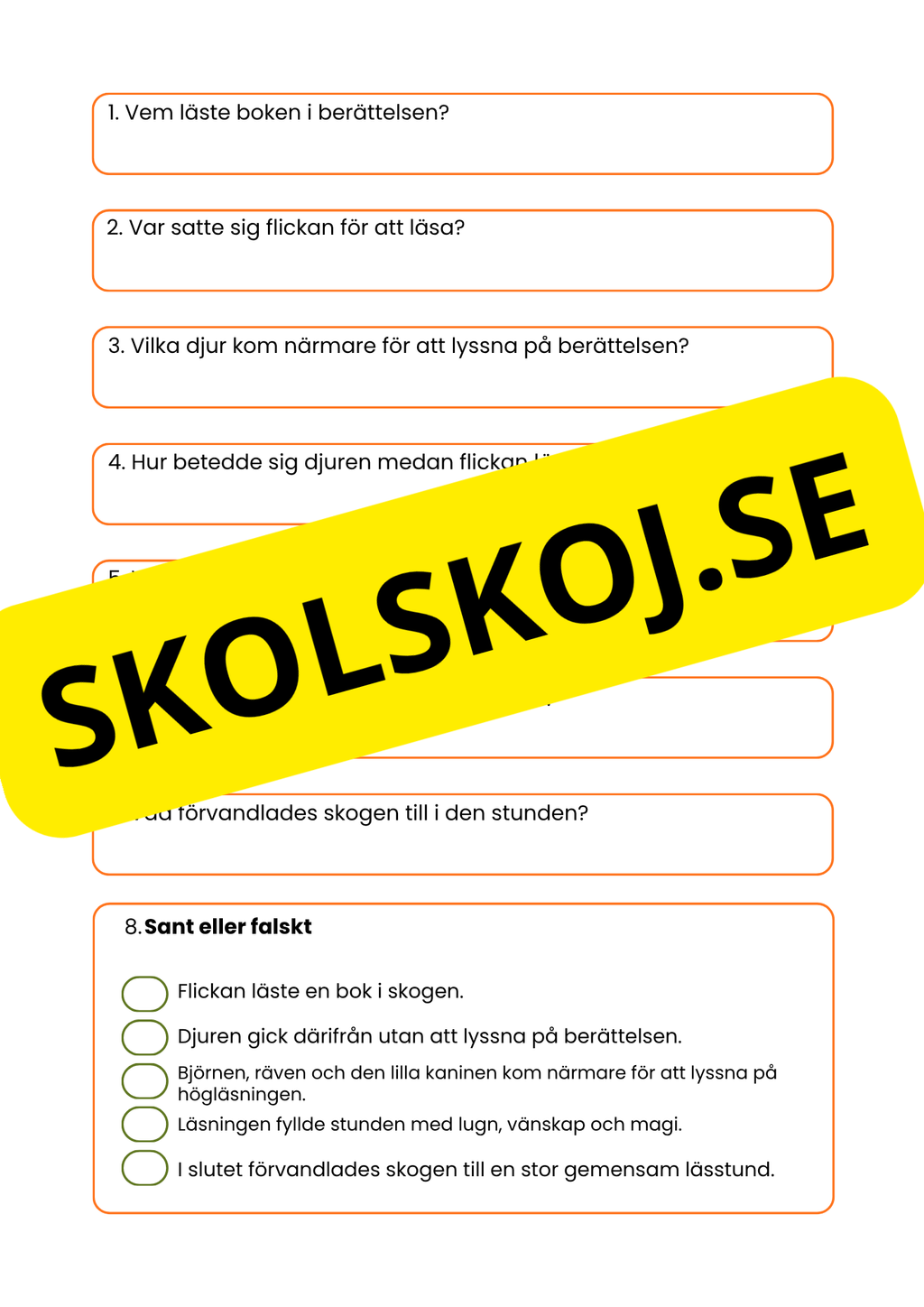 En lässtund i skogen - Läsförståelse