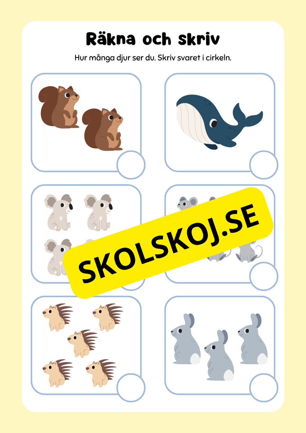 Extra matteuppgifter med söta djur - Förskoleklass - Årskurs 2
