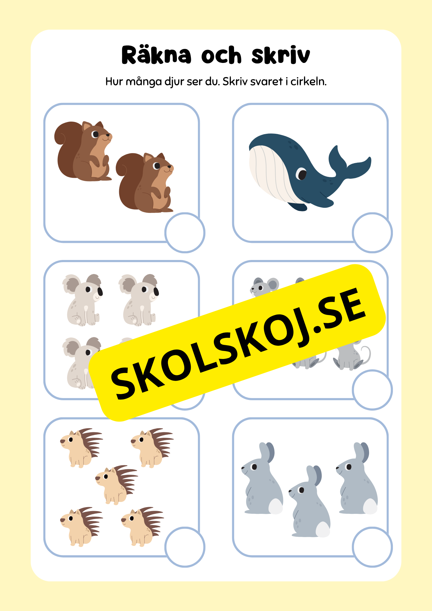 Extra matteuppgifter med söta djur - Förskoleklass - Årskurs 2