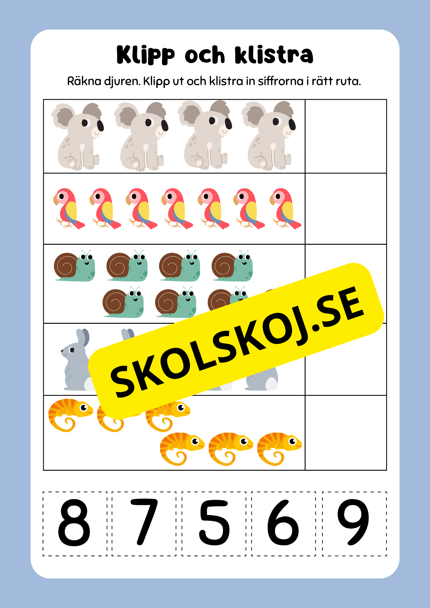 Extra matteuppgifter med söta djur - Förskoleklass - Årskurs 2