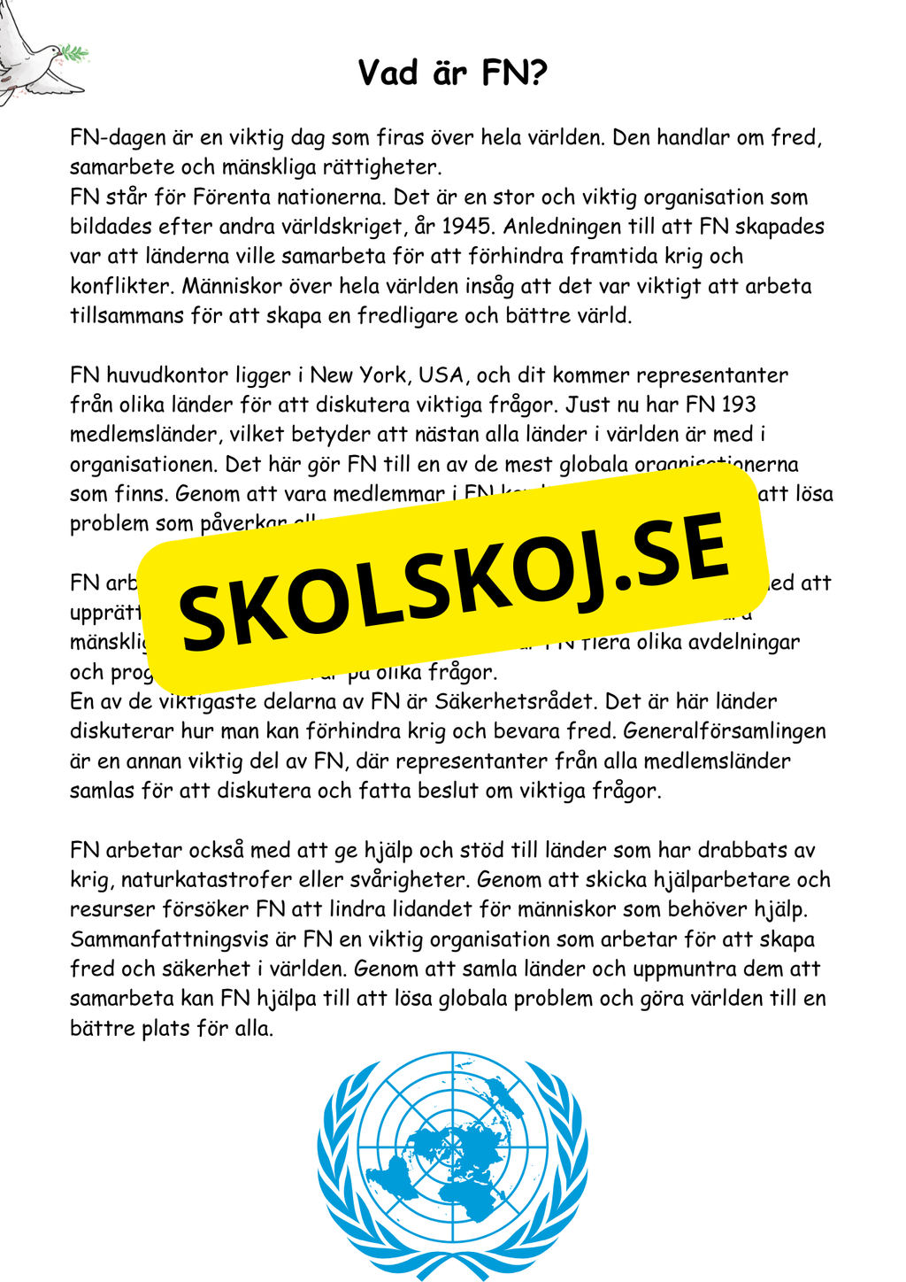 FN dagen - Tillsammans för en bättre värld - Läsförståelse