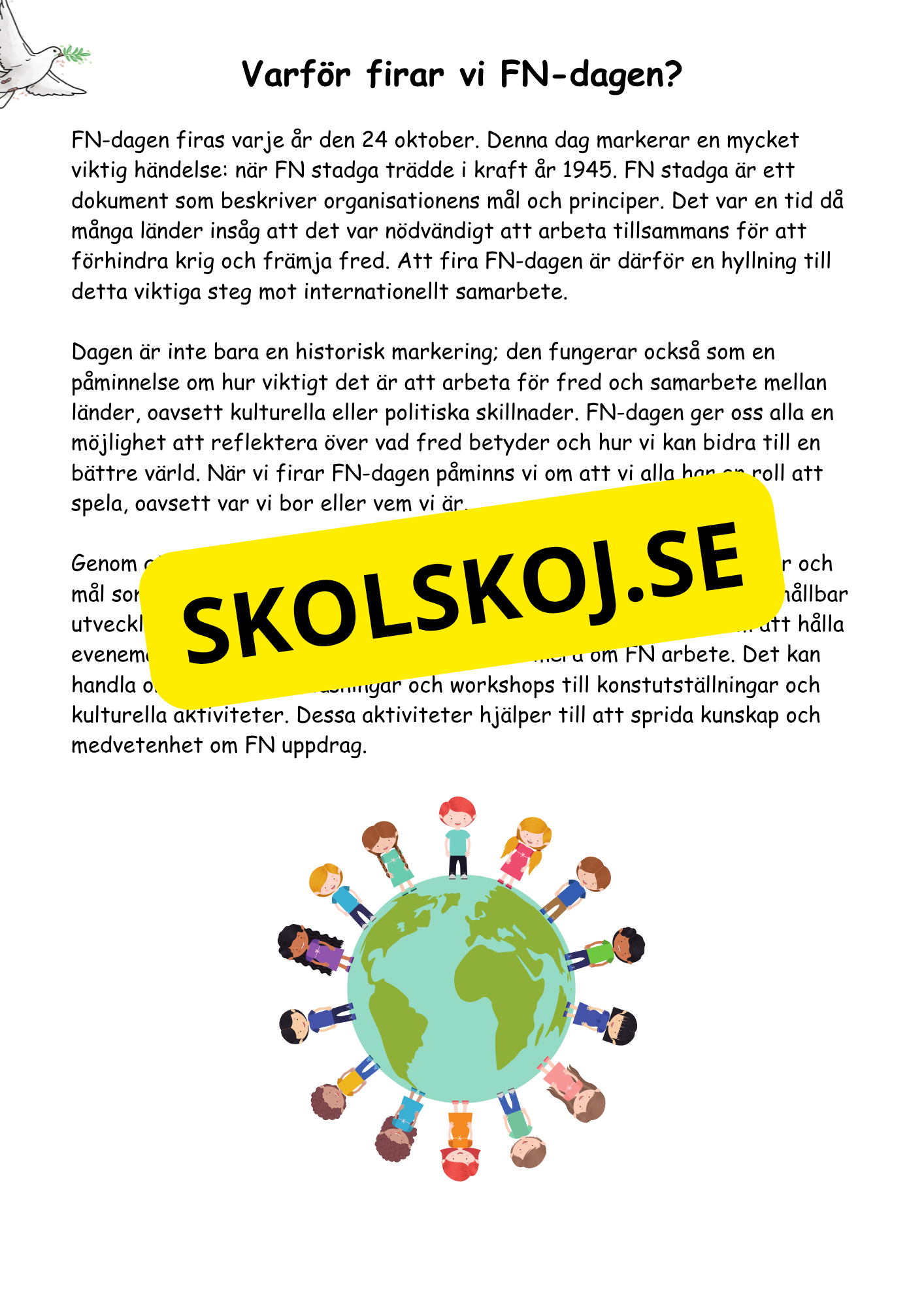 FN dagen - Tillsammans för en bättre värld - Läsförståelse