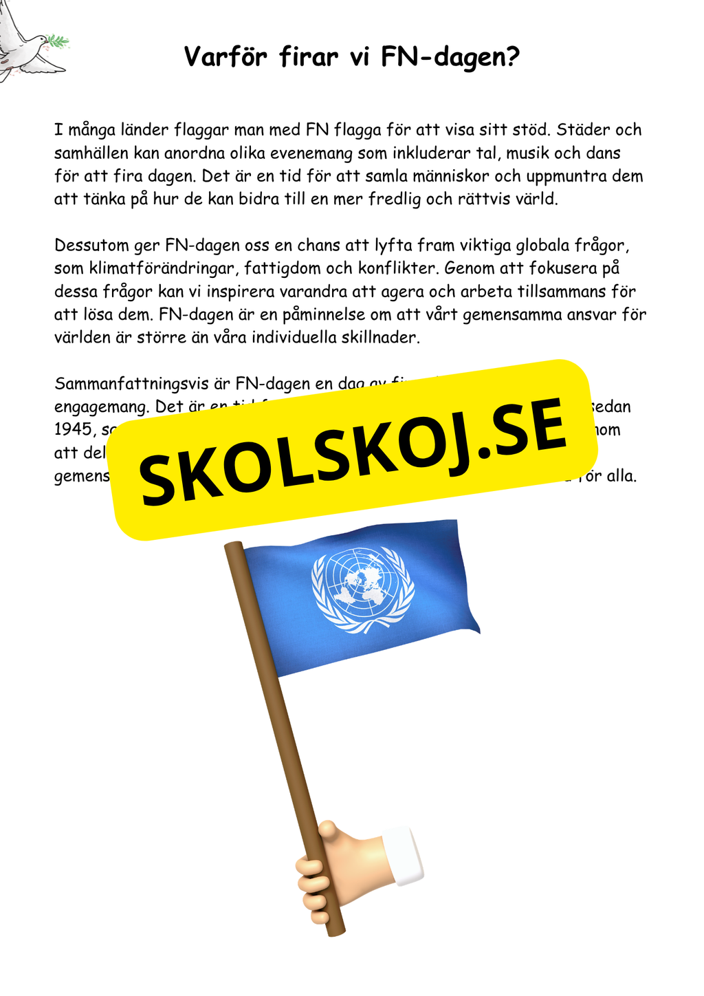FN dagen - Tillsammans för en bättre värld - Läsförståelse
