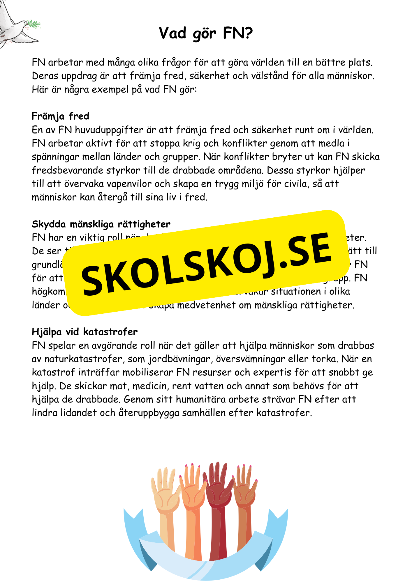 FN dagen - Tillsammans för en bättre värld - Läsförståelse