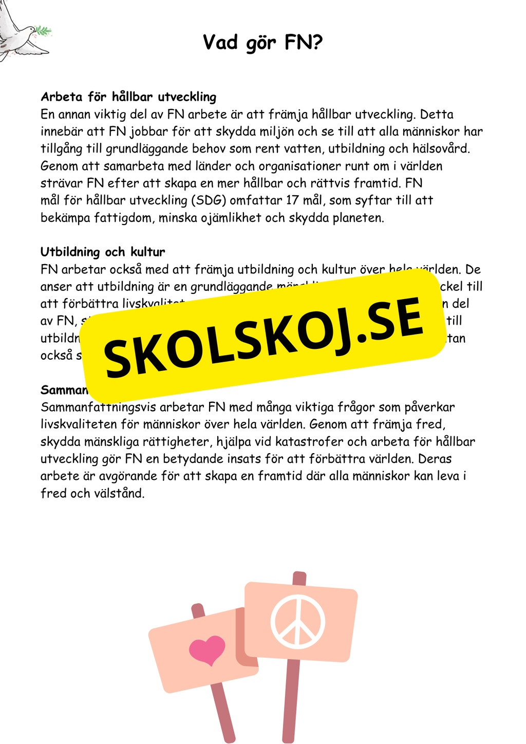 FN dagen - Tillsammans för en bättre värld - Läsförståelse
