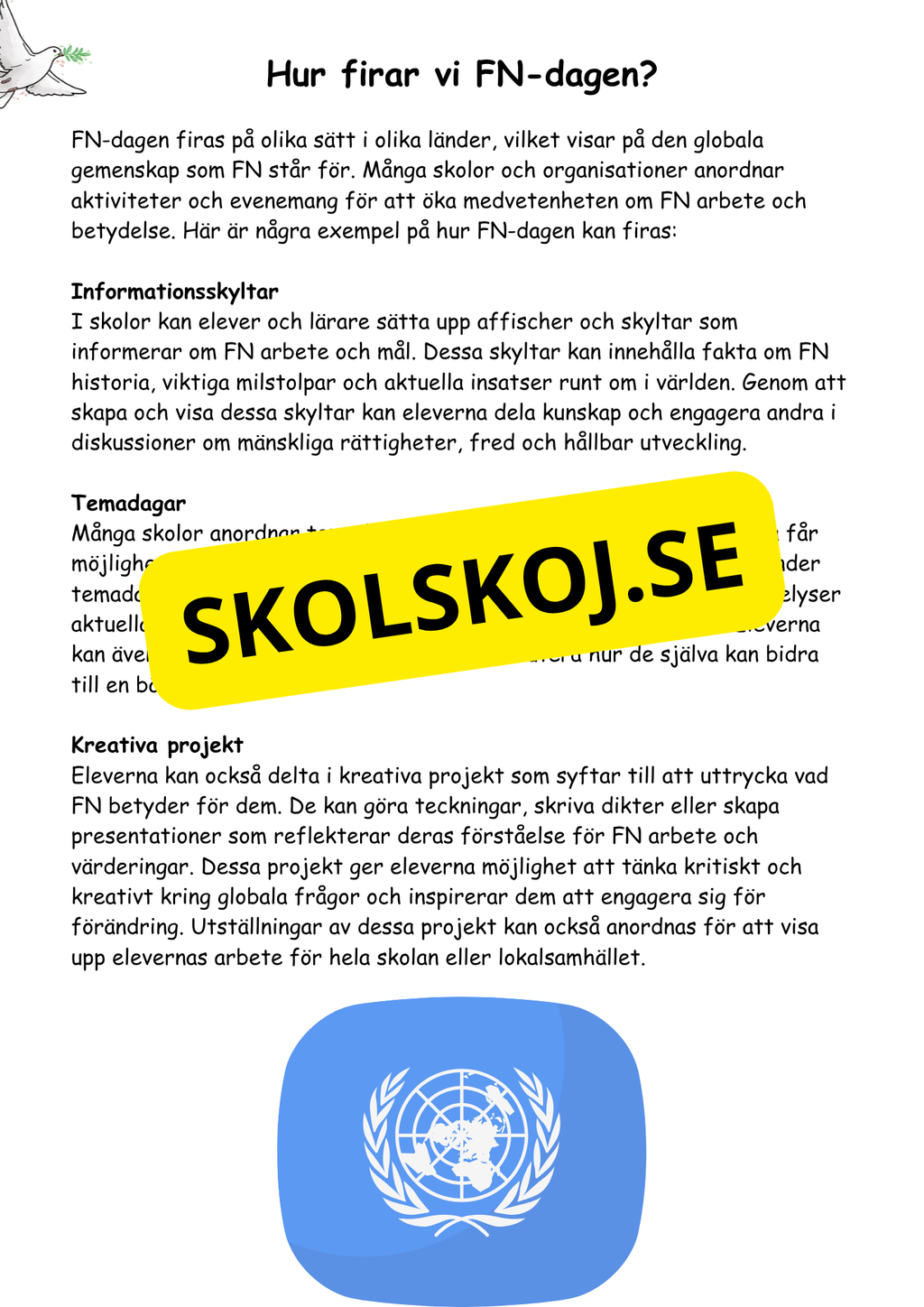 FN dagen - Tillsammans för en bättre värld - Läsförståelse