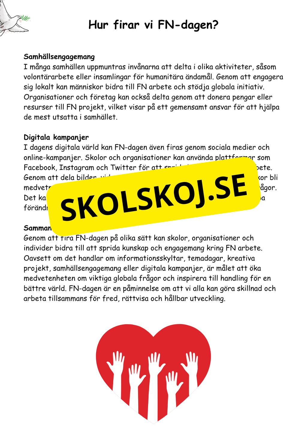 FN dagen - Tillsammans för en bättre värld - Läsförståelse
