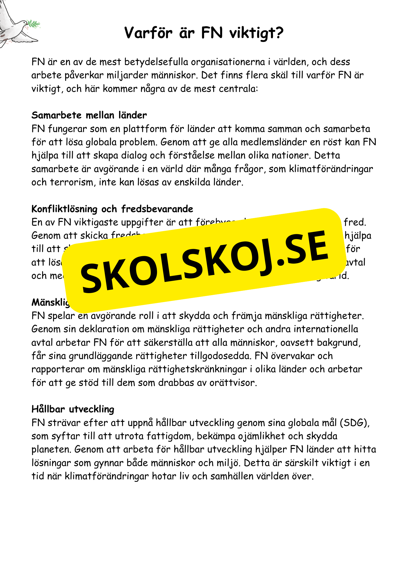 FN dagen - Tillsammans för en bättre värld - Läsförståelse