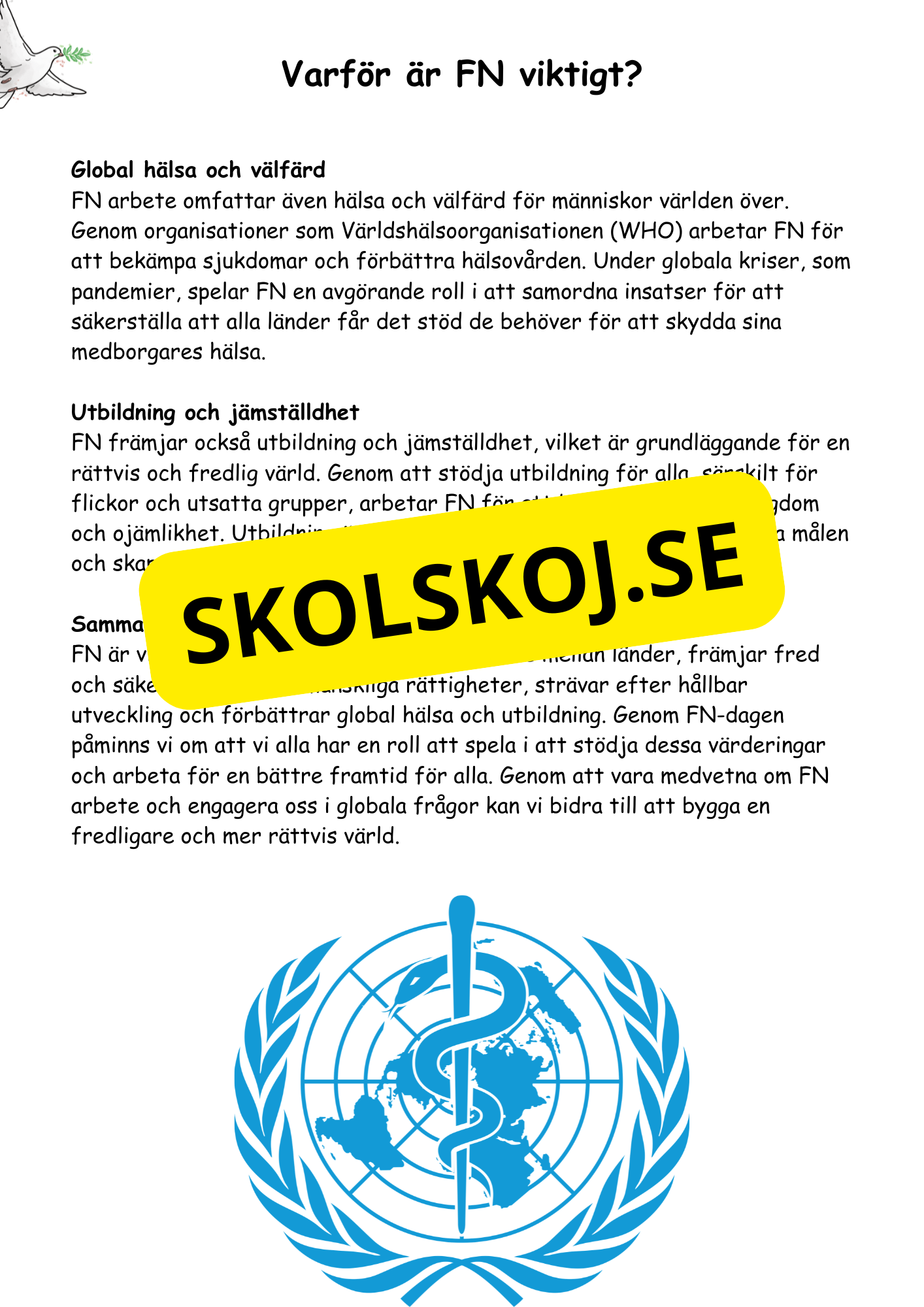 FN dagen - Tillsammans för en bättre värld - Läsförståelse