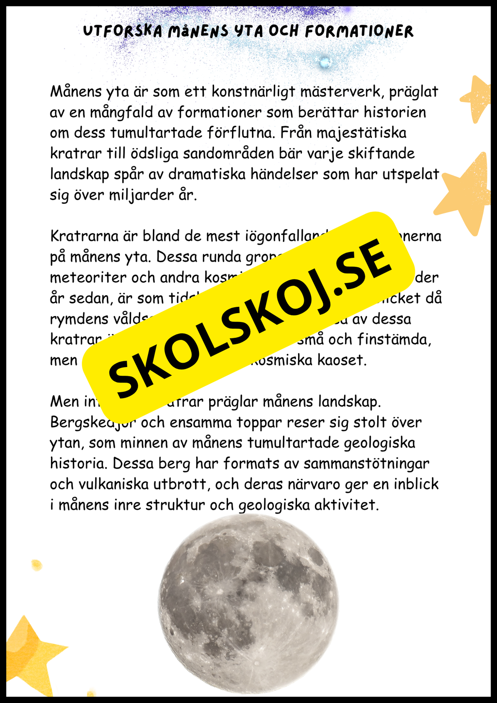 Månen – Fakta och läsförståelse