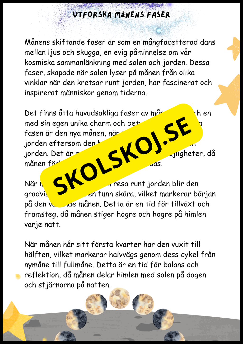 Månen – Fakta och läsförståelse